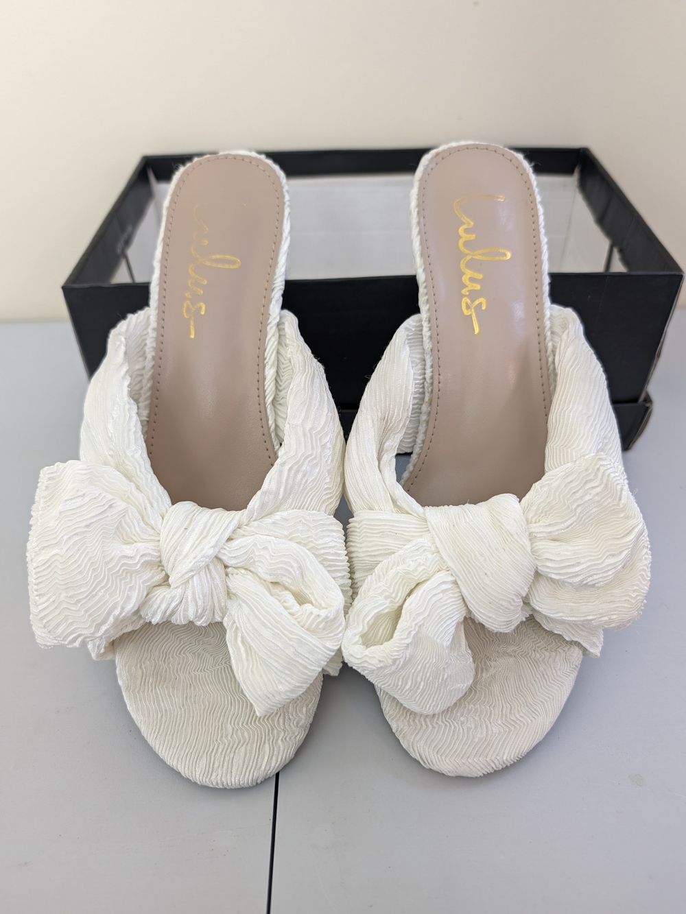 Lulu's Ivory Knot Bow Slide Sandals - Women's